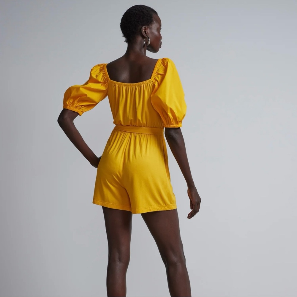 NWR NY & Co. Yellow Belted Square-Neck Poplin Short Romper Size S - Picture 3 of 12